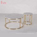 Stainless Steel Rose Gold Fish Side Table Marble Top Round Coffee Table